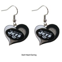 New* New York Jets NFL Silver Swirl Heart Dangle Earrings Non-Allergenic... - £7.61 GBP