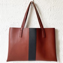 Vince Camuto Luck Tote Brown/Black Pebbled Vegan Leather Shoulder Bag Ha... - $23.70