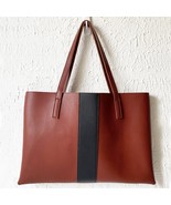 Vince Camuto Luck Tote Brown/Black Pebbled Vegan Leather Shoulder Bag Ha... - $32.41 CAD