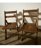 Vintage Wooden Slat Seat Folding Chairs Solid Oak 2 Set THE STANDARD MFG - £53.58 GBP