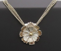 ESPO SIG 14k GOLD 925 Silver - Vintage Carved Flower Pendent Necklace - NE4205 - £208.66 GBP