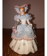 Vintage Heirlooms of Tomorrow Porcelain &amp; Blue Lace Lady Figurine 8&quot; Flaws - $279.88 MXN