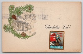 Christmas Greetings A/S Cabin Pinecone Branch 1928 Danmark Postcard L22 - £5.57 GBP