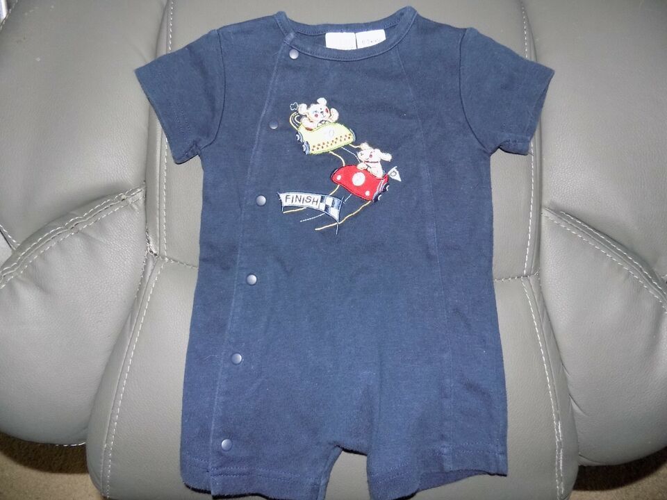 T.K.S. Basics Blue Two Puppies Racing Romper Size 0/3 Months Boy&#39;s EUC - $13.65