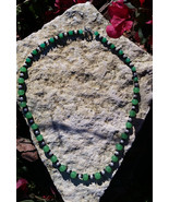 Green marble and pearl bead 25 Inch Long Necklace - $18.00