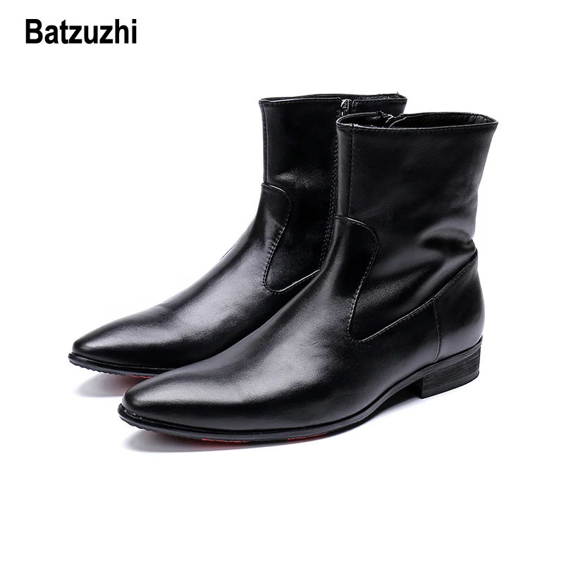 Batzuzhi Autumn Winter Boots Men Short Black Soft Leather Dress Boots Men zapato - £224.05 GBP