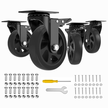 5 Inch Caster Wheels,Set of 4 Heavy Duty,Black Industrial Casters with Brake, Lo - £32.46 GBP