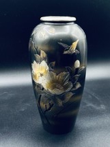 Japanese Mixed Metal Etched Bird &amp; Floral Vase Antique 8” Tall - $62.36