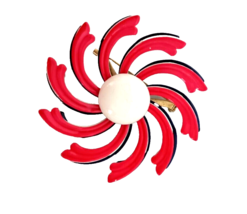 Women&#39;s Pinwheel Brooch Red White Blue Metal Tri Level Unbranded Jewelry - £7.57 GBP