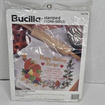 Vintage &#39;Happy Holiday Apron&#39; Stamped Cross Stitch Kit 64179 Bucilla 199... - $19.35