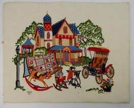1985 Signed Finished Needlepoint Wall Art Antique Store Yard Sale Colorful 20x16 - £31.84 GBP