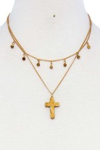 Double Layered Cross Pendant Chain Necklace Brown - £7.18 GBP+