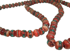 Vintage Hand Painted Bead Boho Festival Necklace 27 inch - £22.15 GBP