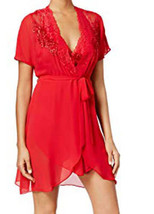 Linea Donatella Womens Lace Trimmed Chiffon Wrap Robe Size Medium Color Red - £32.58 GBP