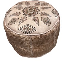 Moroccan tan pouf, Moroccan pouf, Moroccan pouf tan, leather tan pouf hassock - £110.11 GBP