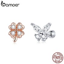 bamoer Silver Lucky Grass Butterfly Earrings 925 Silver Four-Leaf Clover... - $20.09