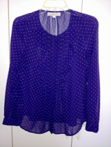 Loft Ann Taylor Ladies Ls Sheer Button Purple BLOUSE-M-BARELY WORN-STARS - £10.45 GBP