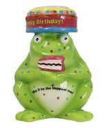 Whimsical Party Happy Birthday Green Frog Ceramic Tea Light Votive Candl... - €12,87 EUR