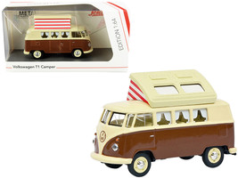 Volkswagen T1 Camper Bus with Pop-Top Roof Brown and Cream 1/64 Diecast Model by - £20.13 GBP