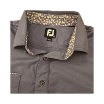 FootJoy Men’s Gray Polo Shirt M Floral Trim Golf Style Pocket Elkview Patch - $14.80