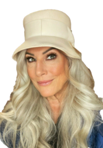 vtg RETRO Caroline Ivory Bucket Hat 1960s Mod Wool Henry Pollack Peach F... - $29.65