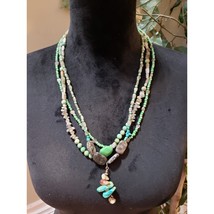 Womens 3 Strand Turquoise Jasper Multi-Stone Beads Lariat Necklace Jewelry  - $26.73
