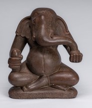 Antigüedad Cham Estilo Vietnamita Sentado Piedra Ganesha Estatua - 30cm/30.5cm - $2,447.50