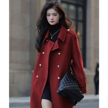 Maroon Double Breasted Wool Blend Coat | Womenswear Winter Fall Coat Trench Coat - £118.87 GBP