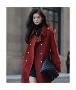 Maroon Double Breasted Wool Blend Coat | Womenswear Winter Fall Coat Tre... - £118.62 GBP