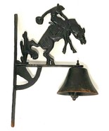 Bronco with Cowboy 2-Sided 14” Tall Cast Iron Wall-Mount Bell-Black - £62.17 GBP