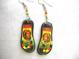 Bob Marley B EAN Ie Cap Music Man Rasta Color Flip Flop Beach Sandals Earrings - £6.68 GBP
