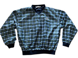 Golf Jacket Womens L Blue Plaid Pullover Windbreaker Cali Course Granny ... - $16.66