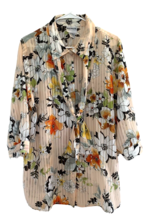 BonWorth Sheer Floral Button-Up Shirt Womens Medium VTG 70-80s Detachable Scarf - £13.48 GBP