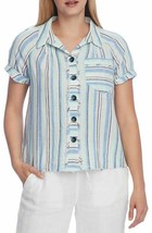New Vince Camuto Blue White Stripes Linen Cotton Blouse Shirt Size Xl $89 - £49.98 GBP