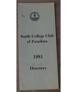 Vintage Soft Cover Smith College Club Directory, Pasadena, 1981, Revised - $6.77 CAD