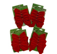 Christmas Velvet Bow Ribbon 4 Cards x 4 Bows each TOTAL 16 Bows Red NEW - £7.04 GBP