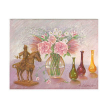 &quot; Fleurs,Vases &amp; Figurines Par Anthony Sidoni 2000 Signé Huile sur Toile 11 &quot; - £2,174.93 GBP