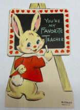 Valentines Day Vintage Greeting Card For Teacher Bunny Rabbit Chalk Boar... - $5.69