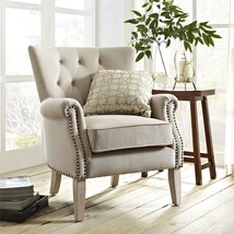 Accent Chair Armchair Tufted Upholstered Fabric Beige Living Room Home Office - £350.78 GBP