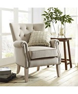 Accent Chair Armchair Tufted Upholstered Fabric Beige Living Room Home O... - £351.80 GBP