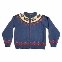 Vintage 90s Woolrich Womens Large Mohair Paisley Fair Isle Knit Cardigan Sweater - £56.26 GBP
