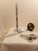 Vintage Ekco Stainless Kitchen Ladle and Potato Masher with Measuring Sp... - $14.85