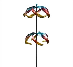 Celestial Wind Spinner Dual Spinners 60" High Iron Double Pronged Garden Stake image 1