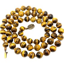 vintage Chinese Export sterling tiger’s eye beads necklace 26” Long 89 Gram - £139.56 GBP