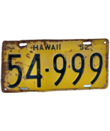 1952 Rare  Yellow Hawaii License Plate 54-999 Pre-Statehood - £115.64 GBP