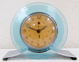 General Electric Art Deco 1940-42 Rapture Blue Table Clock Model 3H160 - $138.60