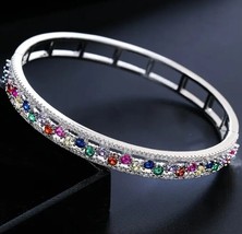 Glimmering Zircon Gemstones Open Hollow Bangle Bracelet White Gold Plated - £16.21 GBP