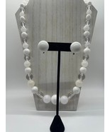 Vintage Plastic Graduated Beads Opaque White Clear 29&quot; Necklace Clip On ... - $19.79