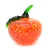Vintage Art Glass Hand Blown Paperweight Vegetable Red Tomato Leaf 2.5&quot; - £11.84 GBP