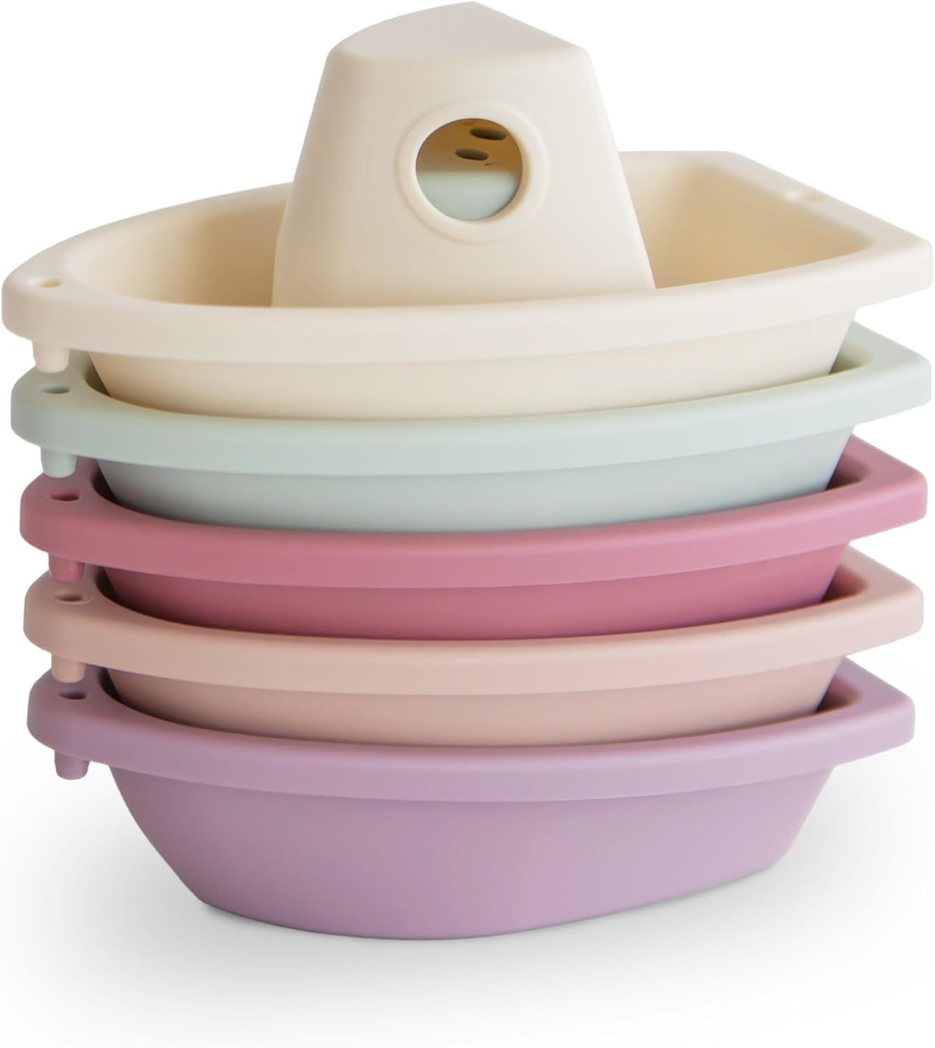 Mushie Stackable Bath Boats Toy (Petal) | Floating Bathtub Toys For Baby &amp; - $38.97